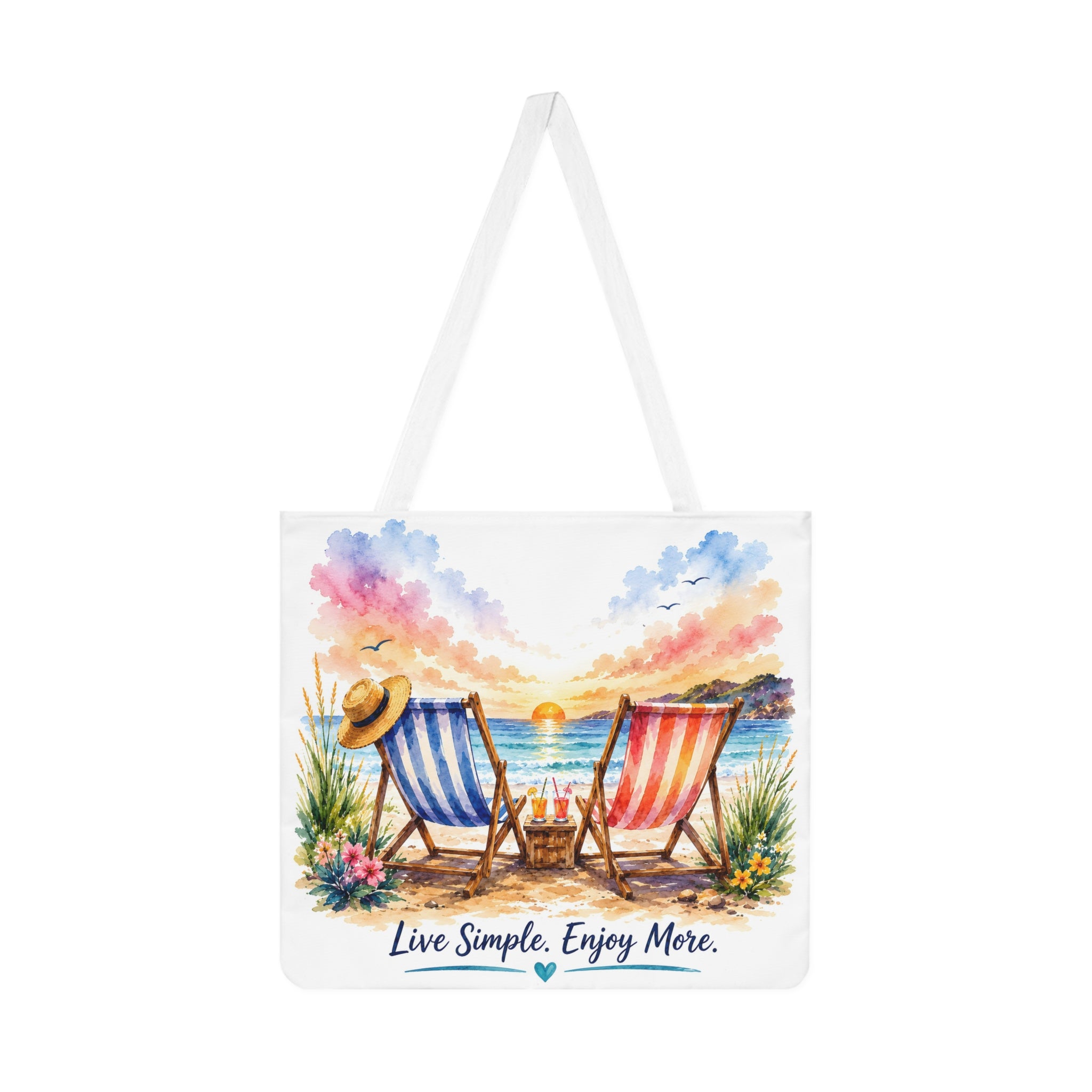 Large Beach Tote Bag – Live Simple. Enjoy More.