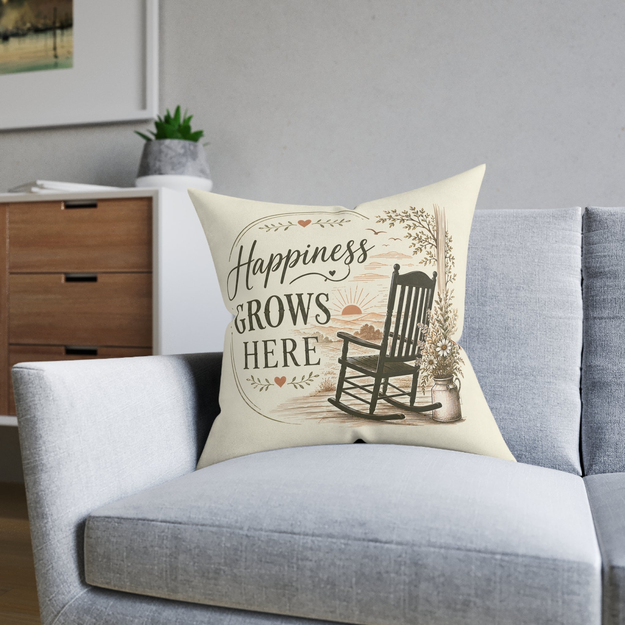 Square Cushion - Happiness Grows Here | Garden & Nature Home Decor