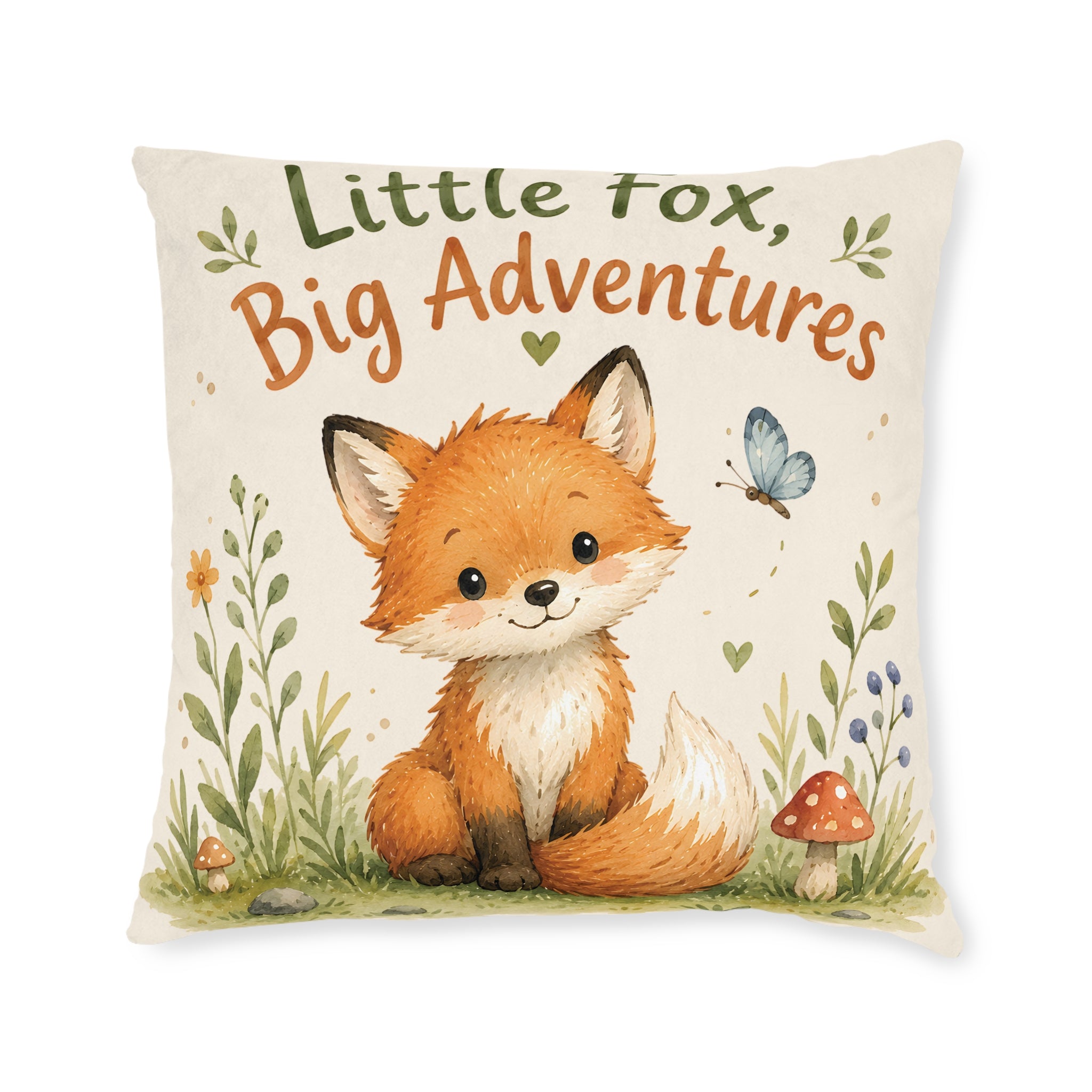 Square Cushion – Little Fox, Big Adventures | Woodland Nursery Cushion