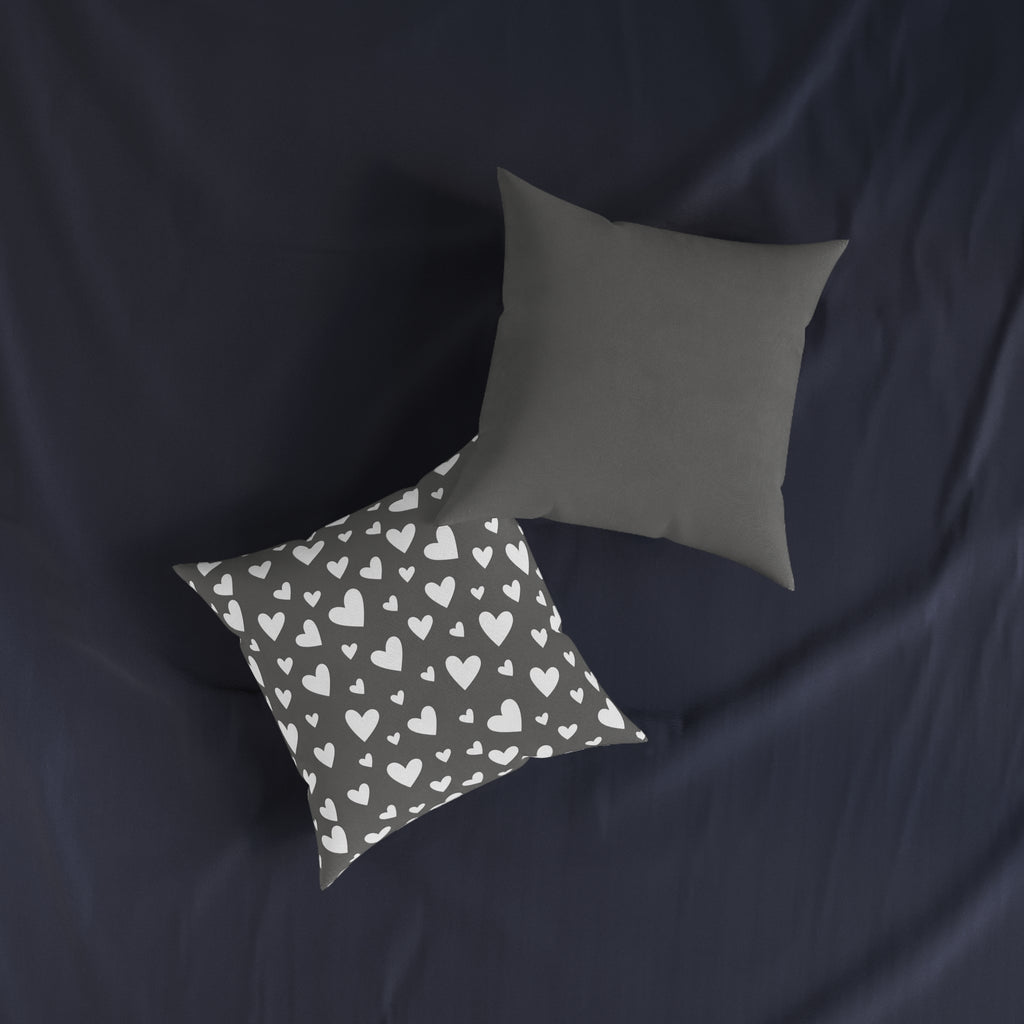 Square Cushion - Hearts - Grey