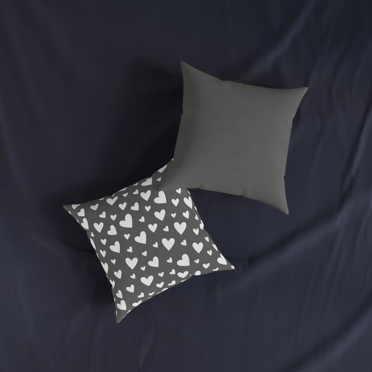 Square Cushion - Hearts - Grey