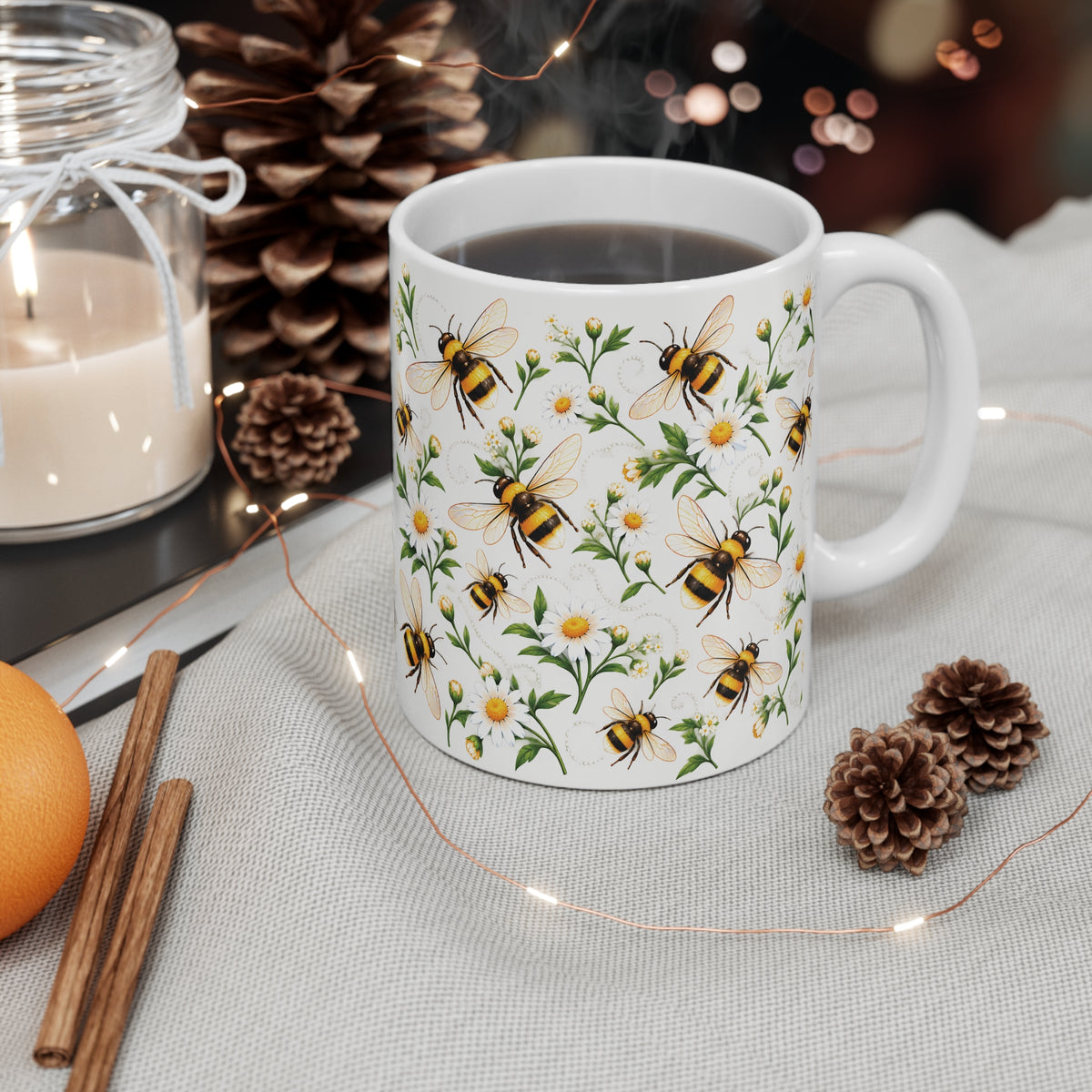 Ceramic Mug - Bumblebees and Daisies