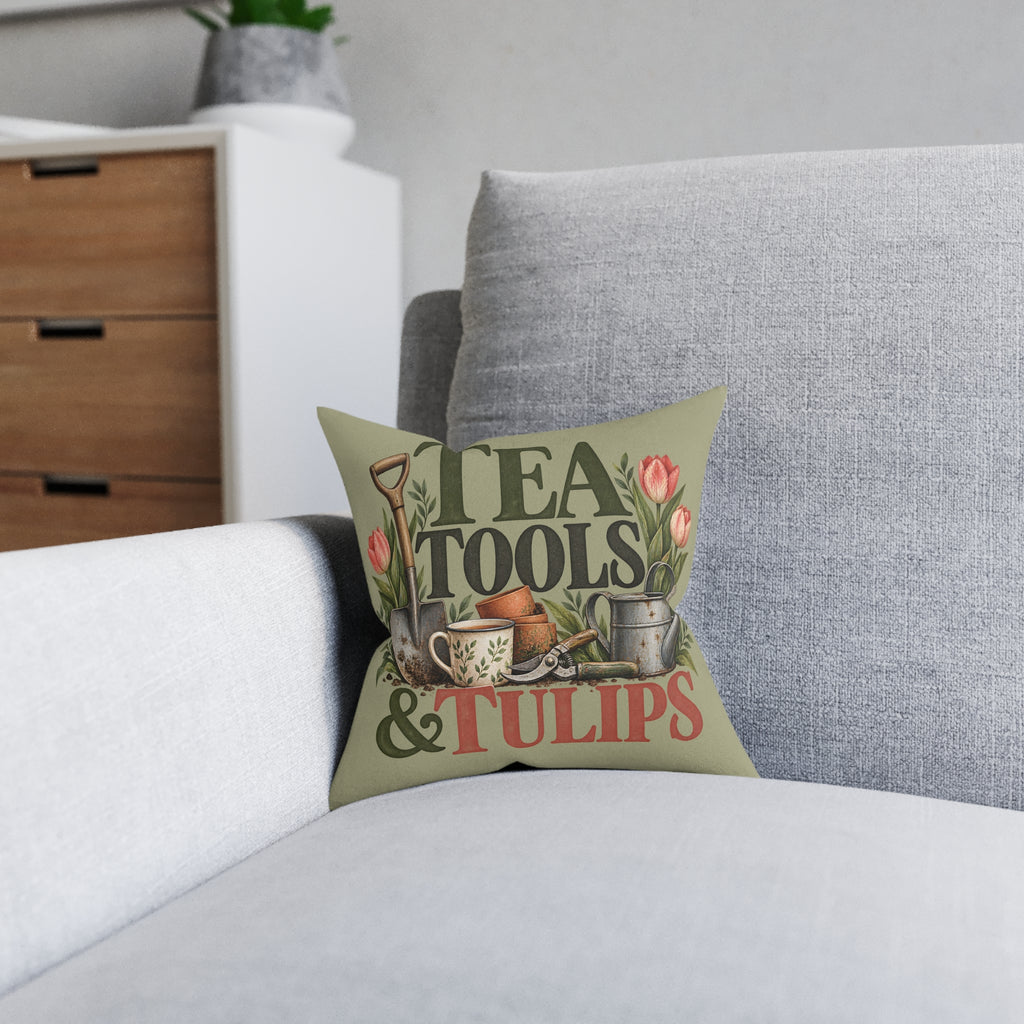 Square Cushion | Tea, Tools & Tulips - Gardening
