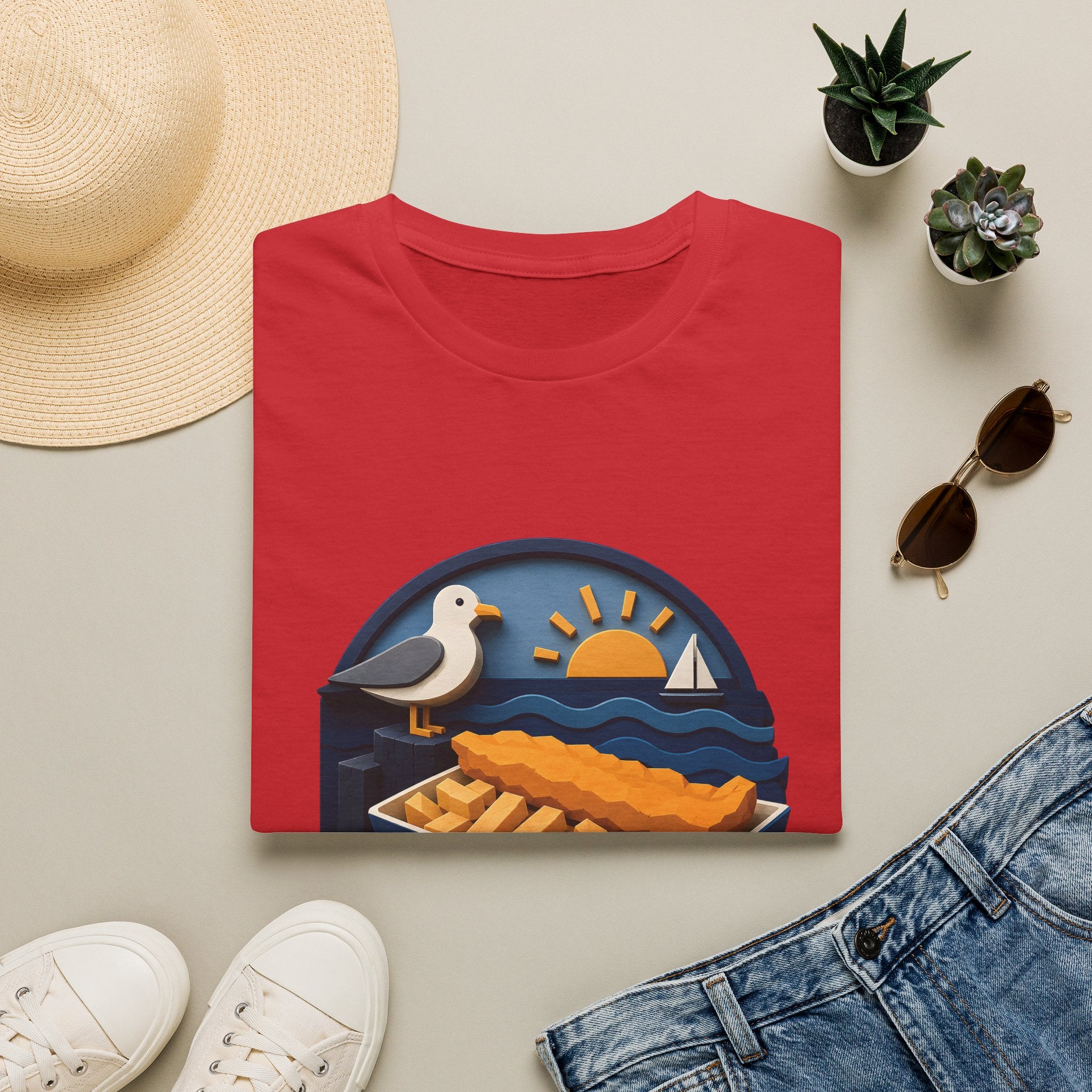Unisex T-Shirt – Fish & Chips By The Sea | British Seaside T-Shirt