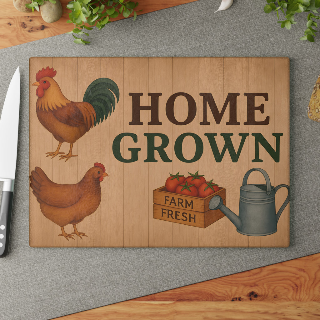 Glass Cutting Board - Home Grown Farm Fresh Design