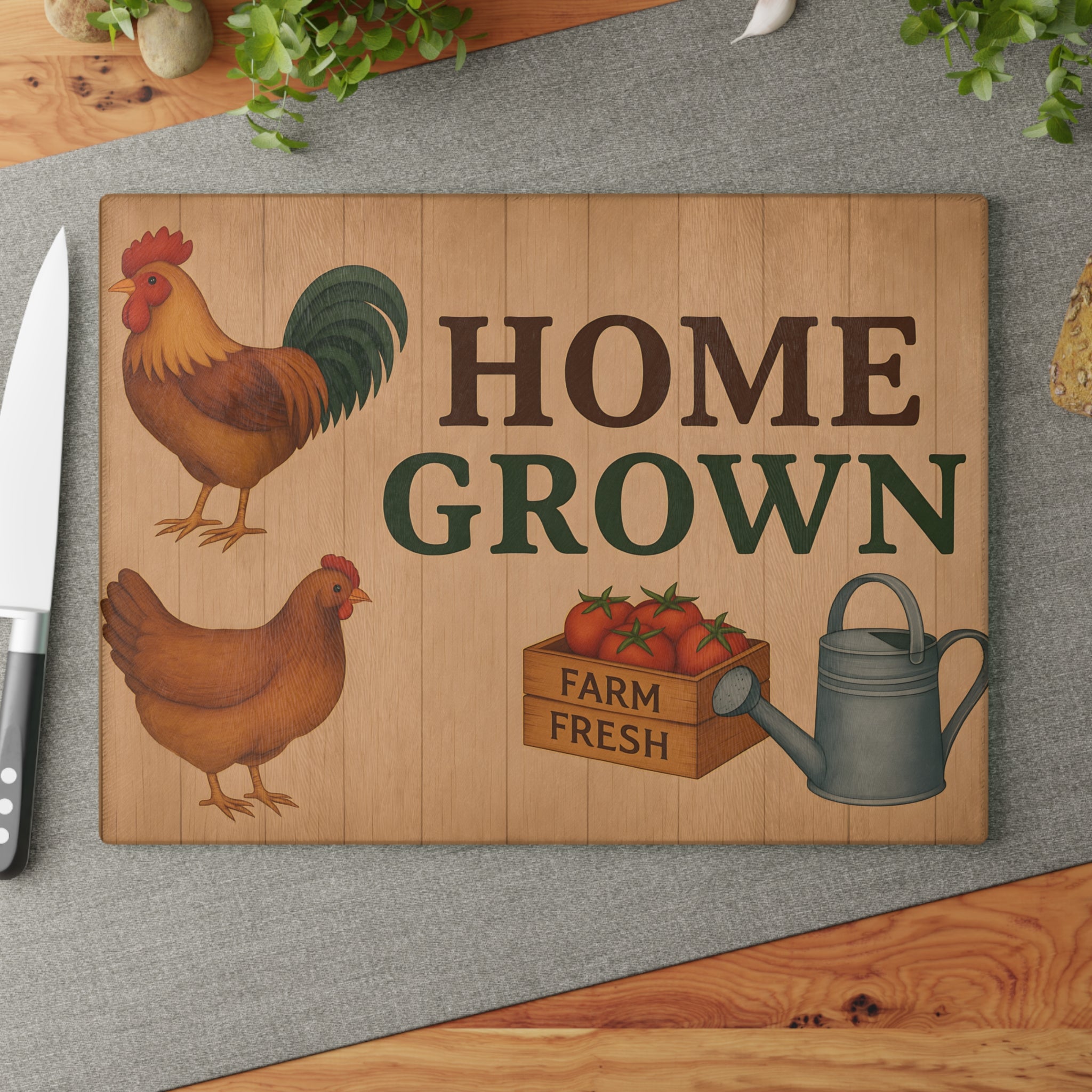 Glass Cutting Board - Home Grown Farm Fresh Design