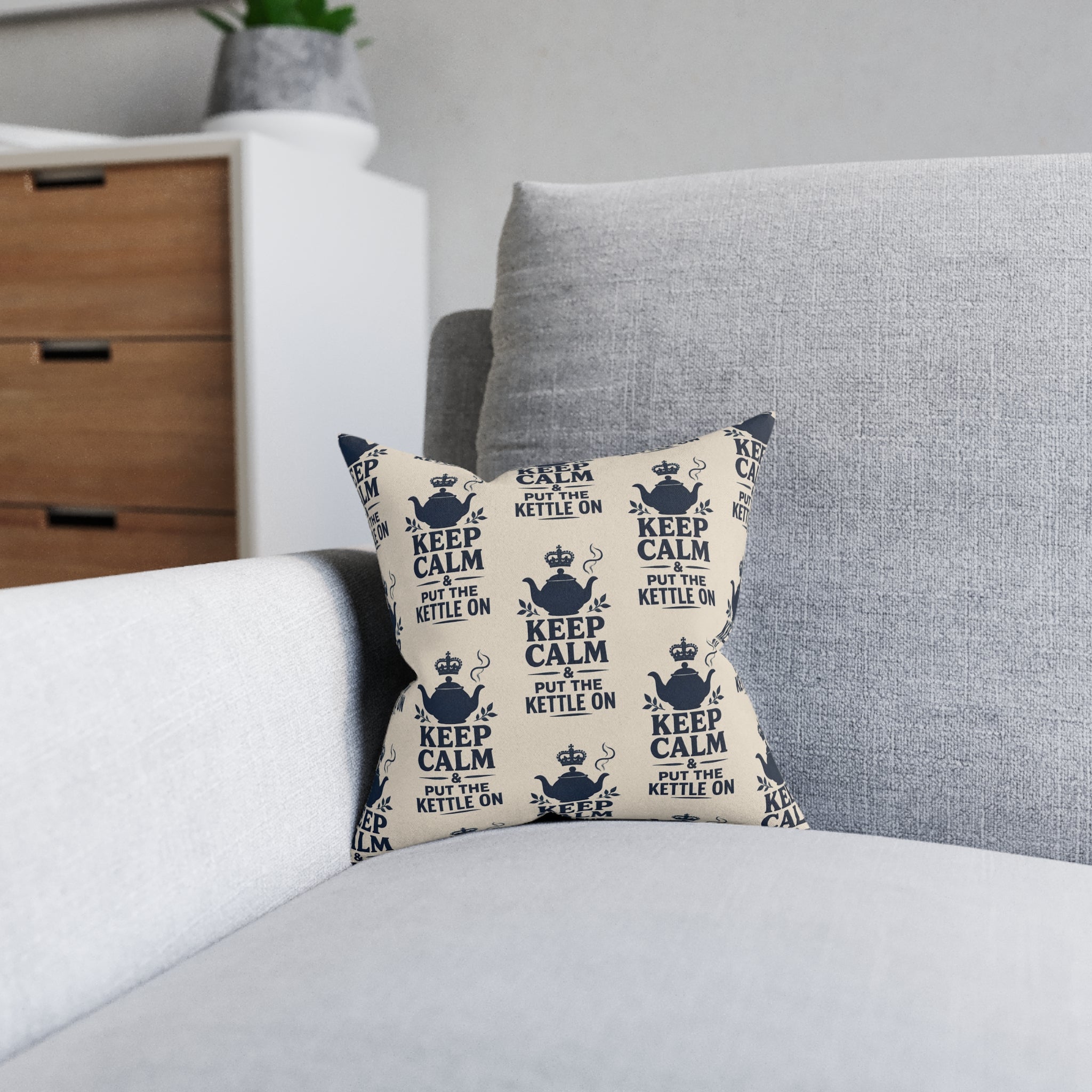 Square Cushion – Keep Calm & Put the Kettle On | Tea Lover Cushion