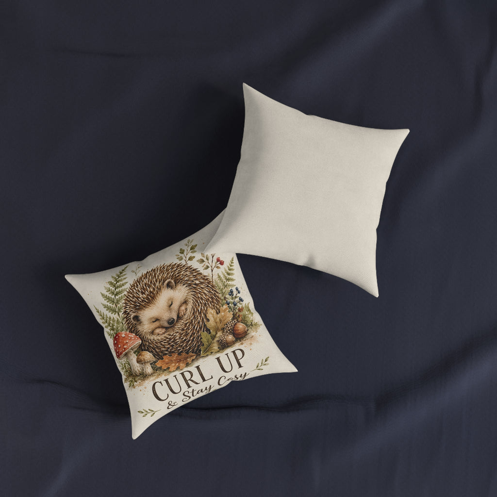 Square Cushion – Curl Up & Stay Cosy Hedgehog | Woodland Animal Cushion