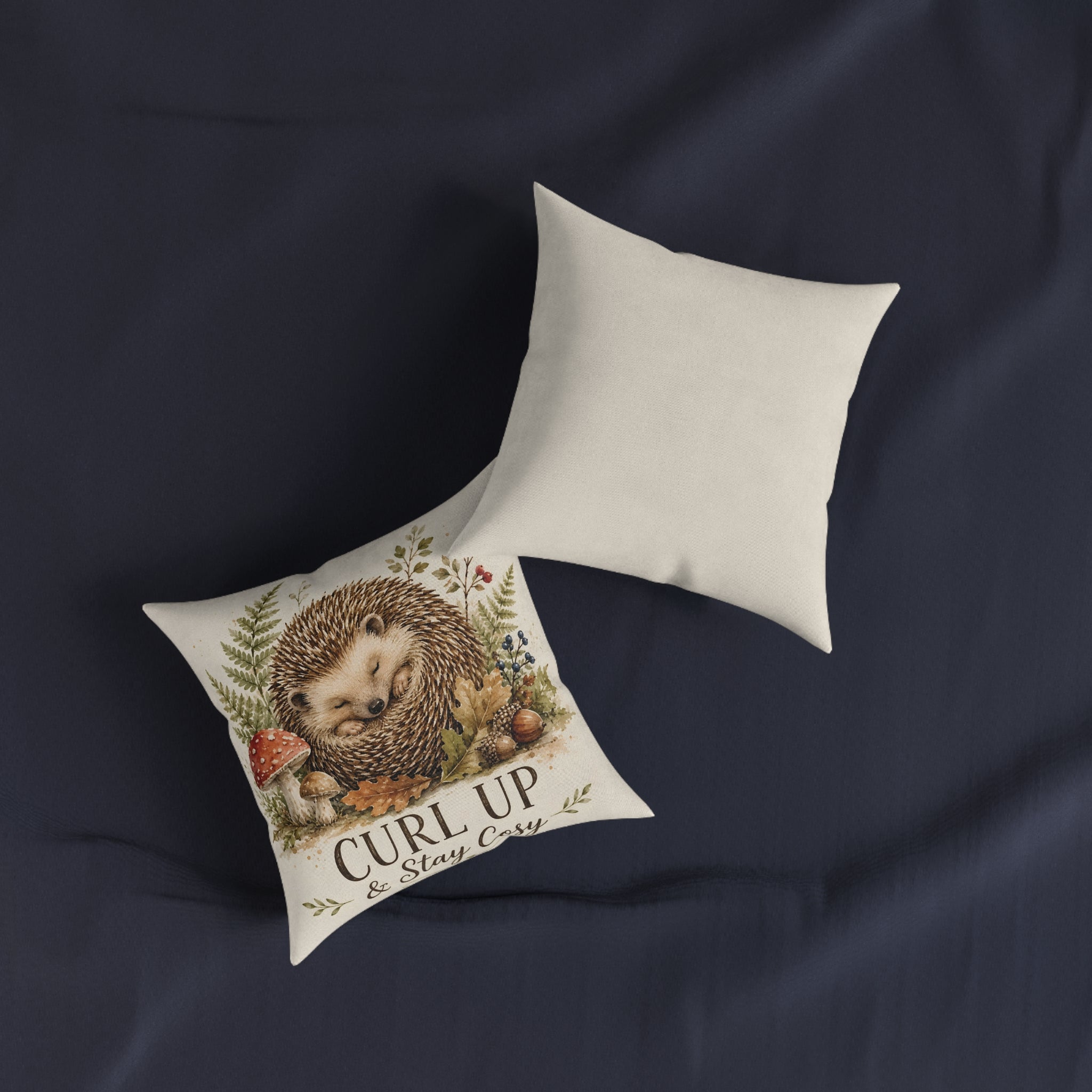 Square Cushion – Curl Up & Stay Cosy Hedgehog | Woodland Animal Cushion