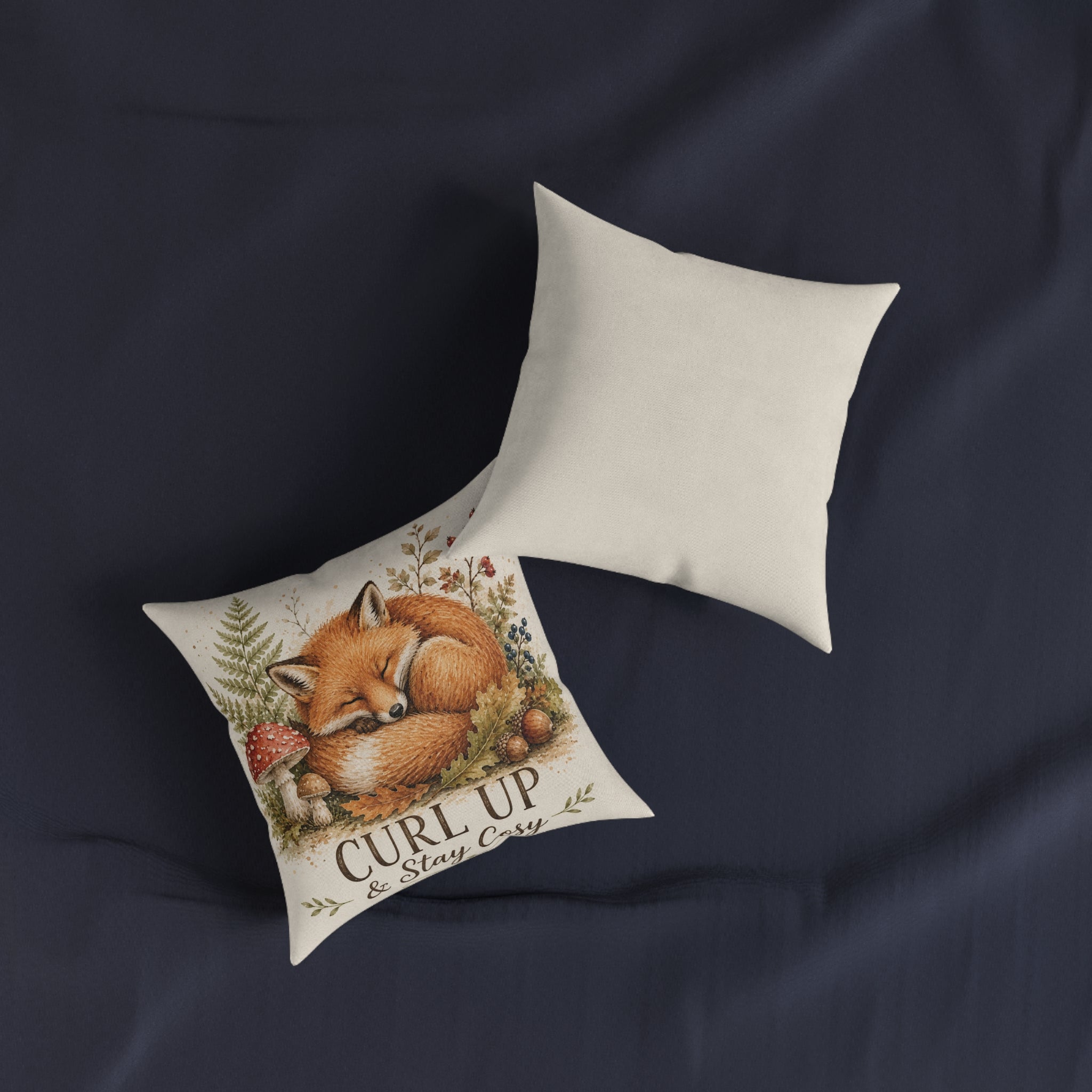 Square Cushion – Curl Up & Stay Cosy Fox | Woodland Animal Cushion