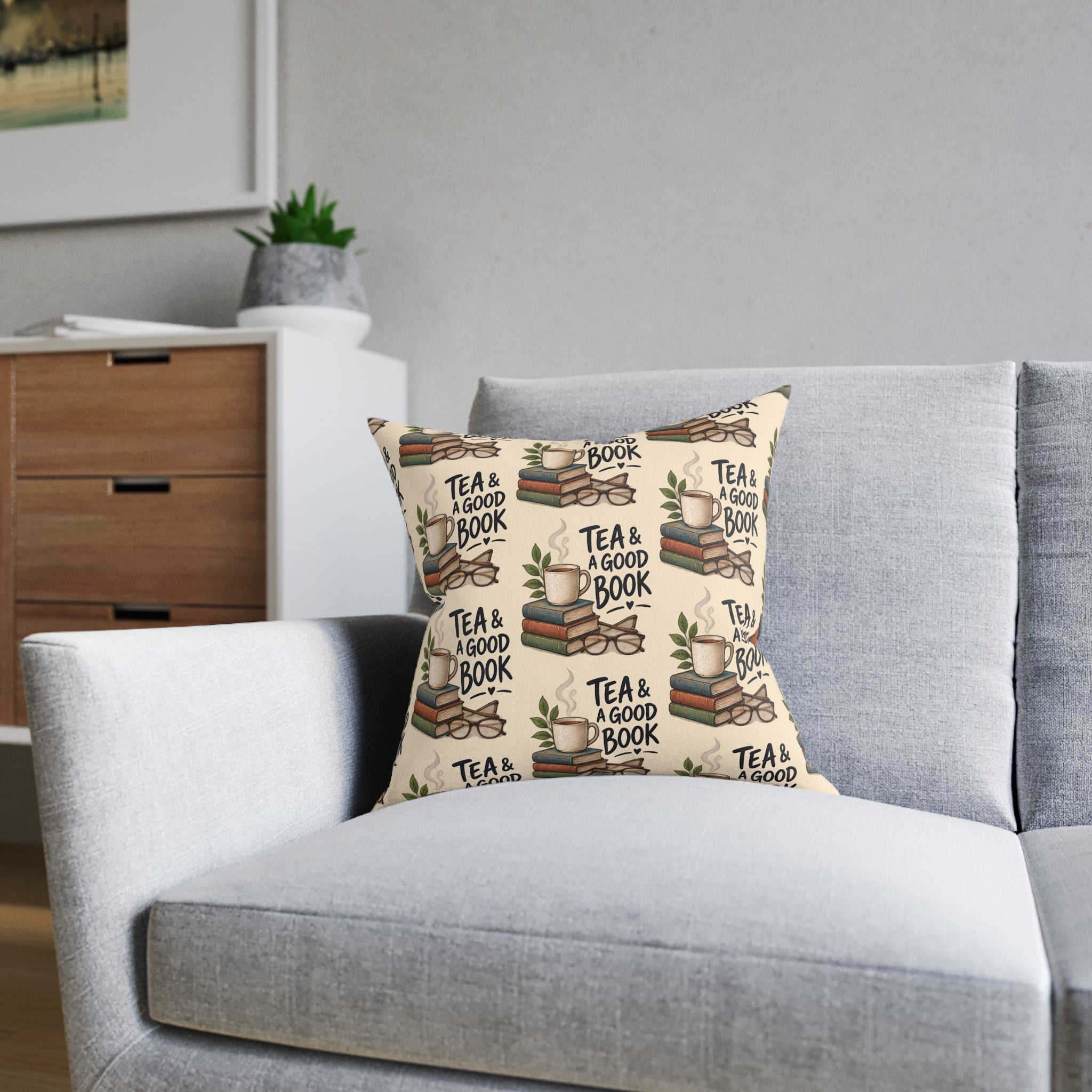Square Cushion – Tea & A Good Book | Reading & Tea Lover Cushion