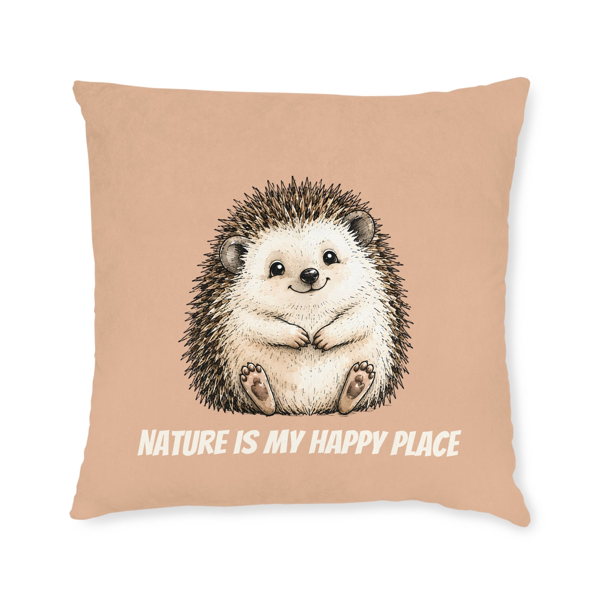 Square Cushion – Nature Is My Happy Place | Hedgehog Cushion